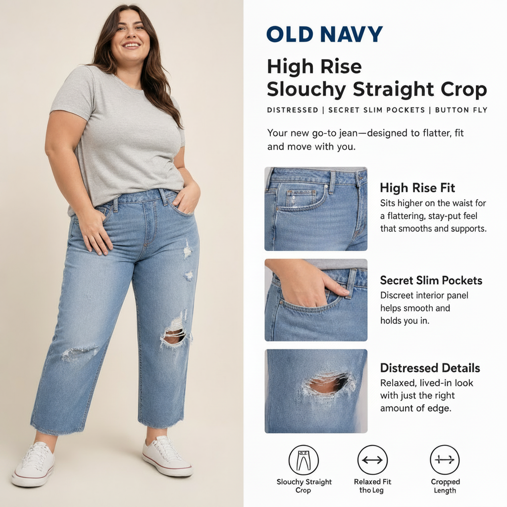 Old Navy High Rise Slouchy Straight Crop Jeans