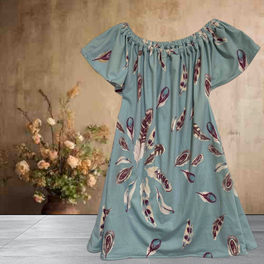 Teal Feather Print Dress