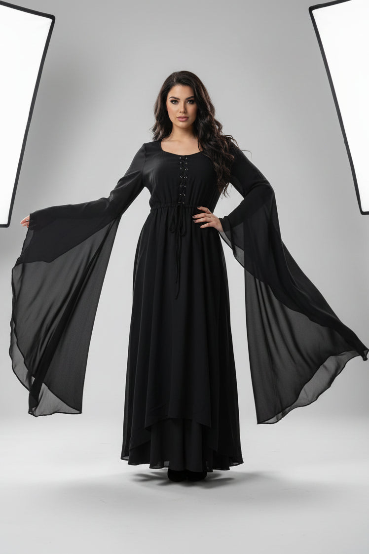 Bloom Chic Dramatic Sheer‑Sleeve Dress